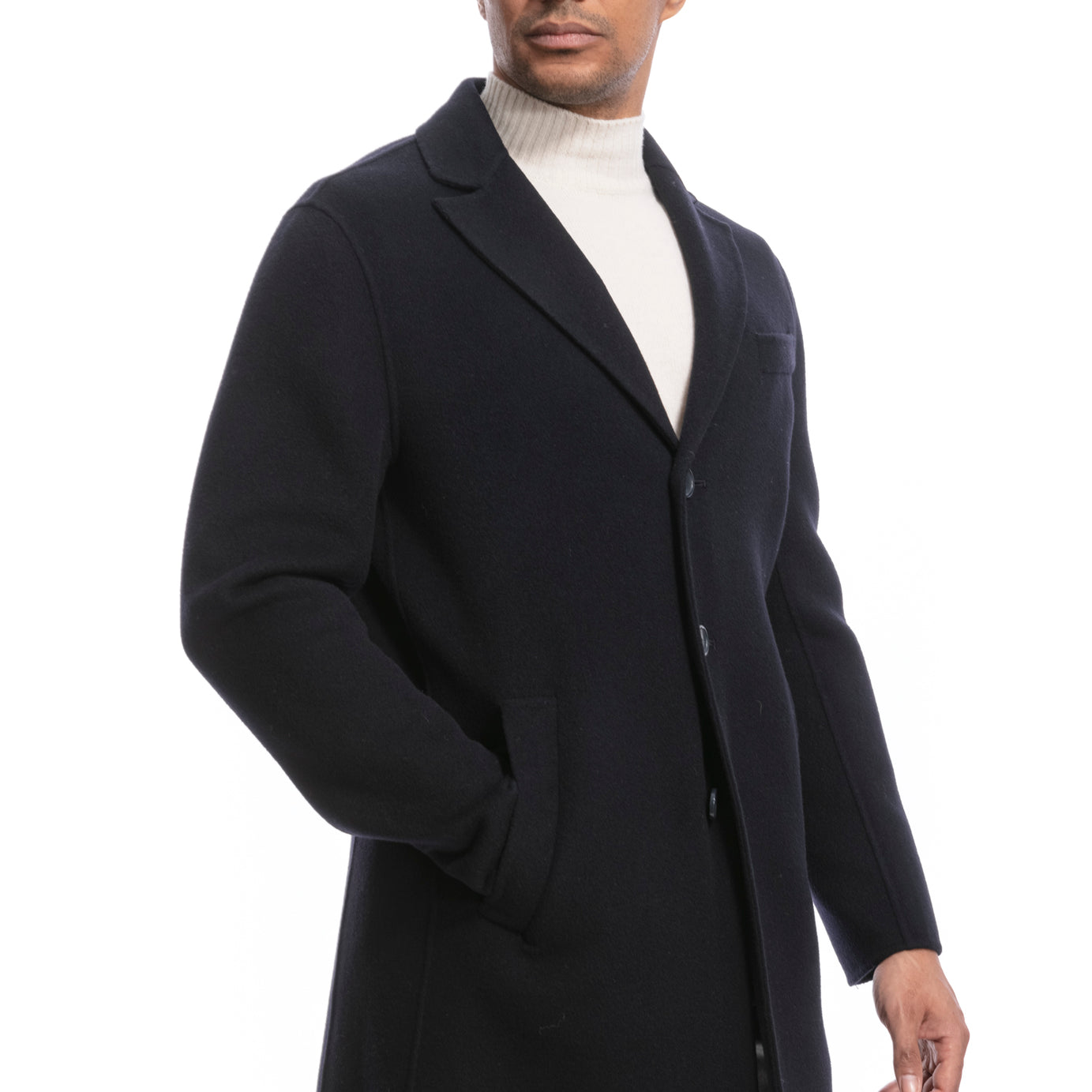 Cappotto paltò lana blu monopetto 1