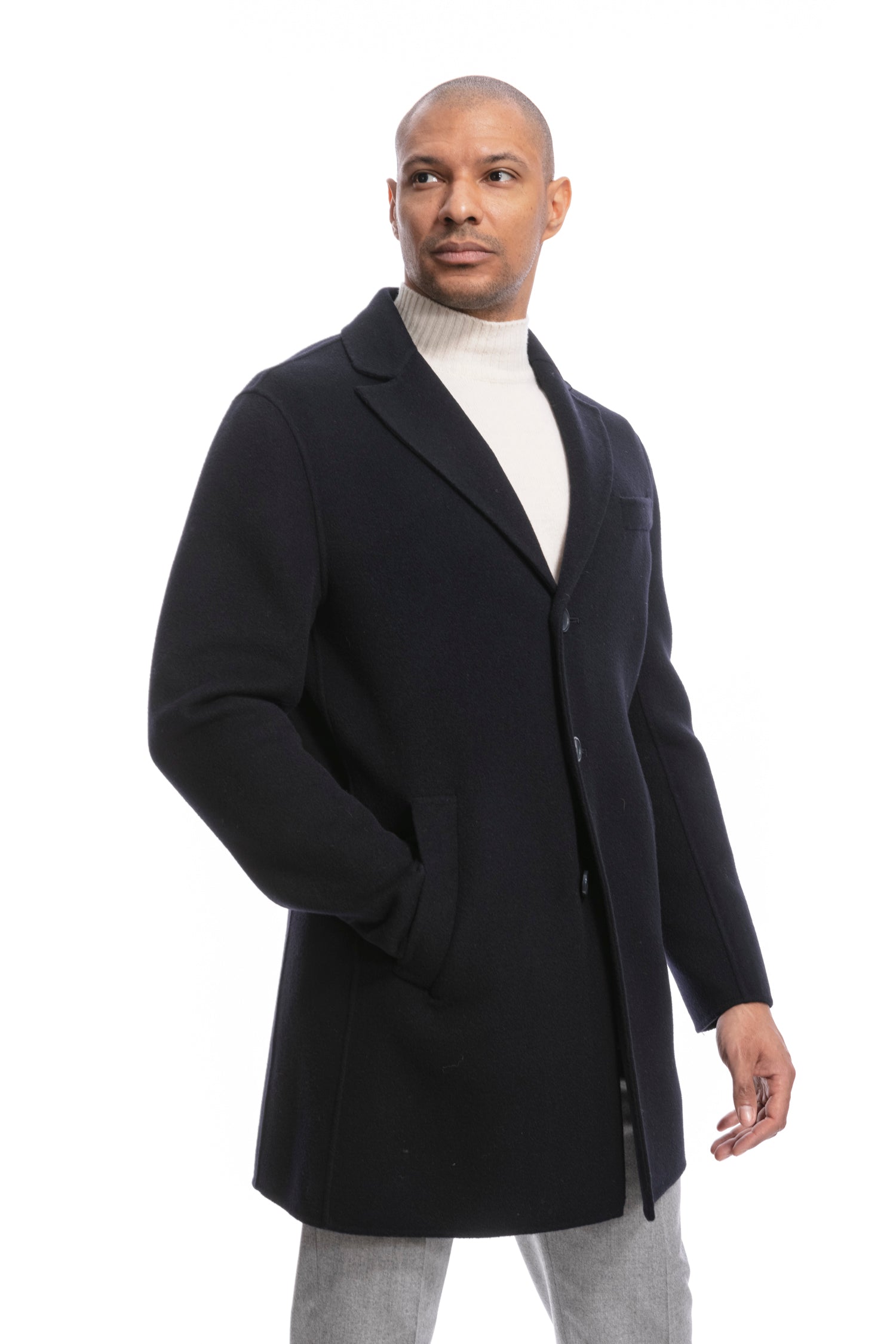 Cappotto paltò lana blu monopetto 1
