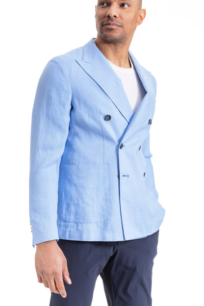 Manuel Ritz giacca doppiopetto in lino azzurra